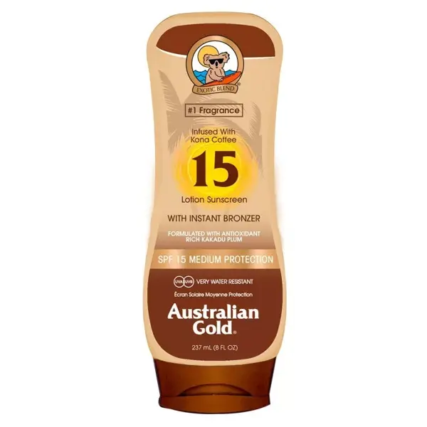 Loção solar Australian Gold FPS 15 com bronzeador instantâneo 237 ml