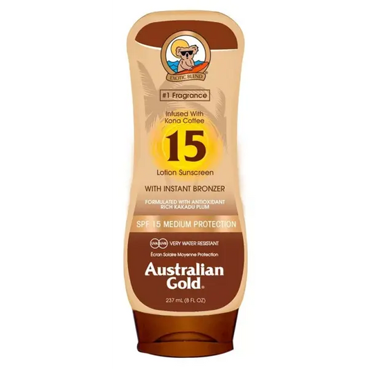 Loção solar Australian Gold FPS 15 com bronzeador instantâneo 237 ml